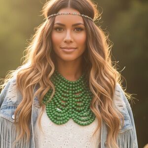 ✨NEW Boho Green Beaded Statement Necklace